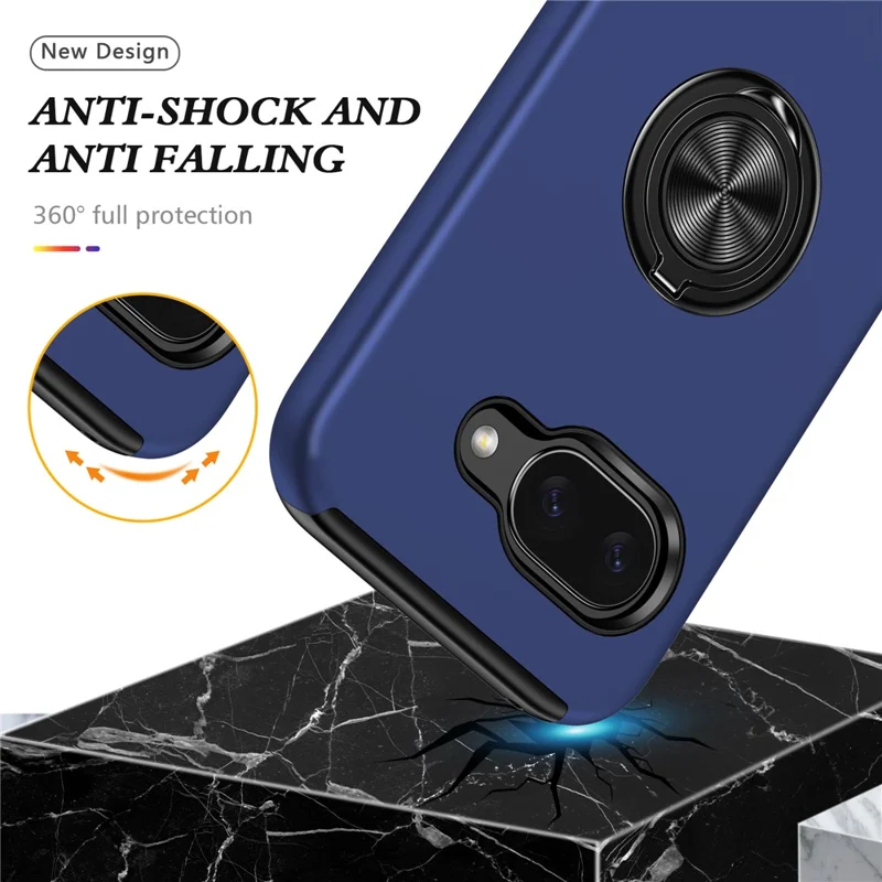 For Google Pixel 10a Case PC + TPU Phone Cover with Rotatable Ring Holder - Blue