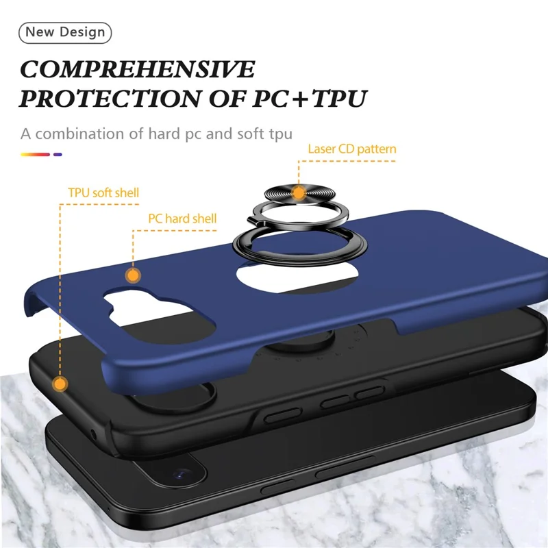 For Google Pixel 10a Case PC + TPU Phone Cover with Rotatable Ring Holder - Blue