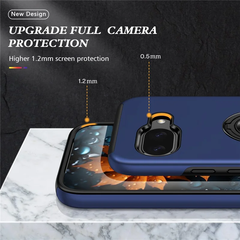For Google Pixel 10a Case PC + TPU Phone Cover with Rotatable Ring Holder - Blue