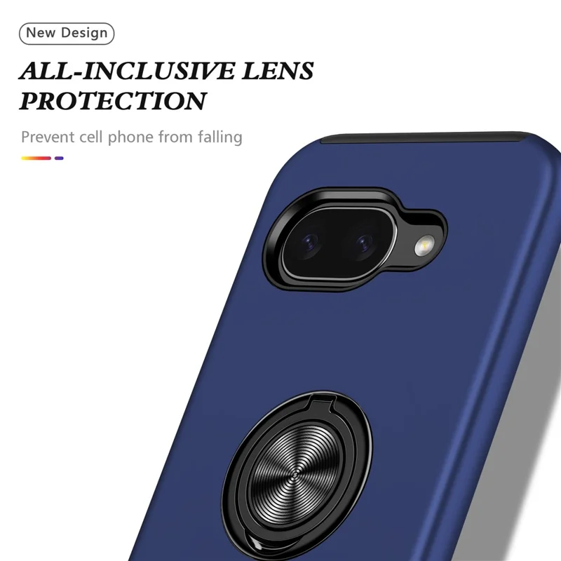 For Google Pixel 10a Case PC + TPU Phone Cover with Rotatable Ring Holder - Blue