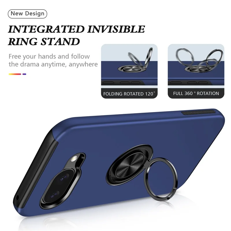 For Google Pixel 10a Case PC + TPU Phone Cover with Rotatable Ring Holder - Blue