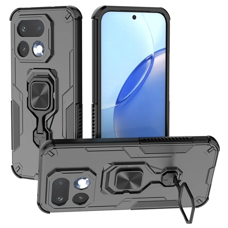 For Realme 16 Pro 5G Case Rotatable Ring Kickstand PC + TPU Shockproof Phone Cover - Black