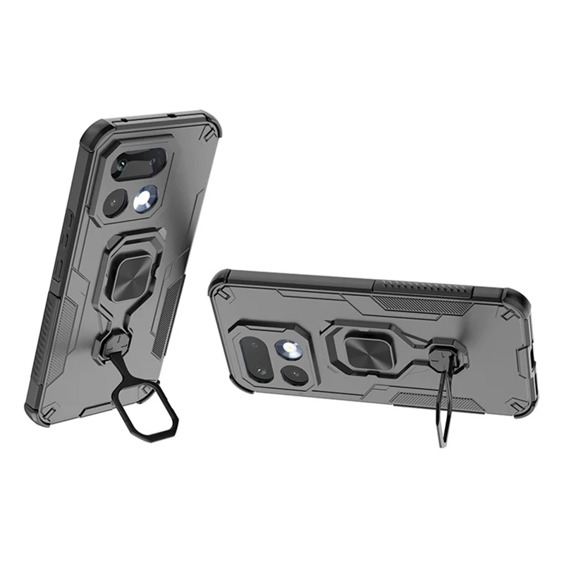 For Realme 16 Pro 5G Case Rotatable Ring Kickstand PC + TPU Shockproof Phone Cover - Black