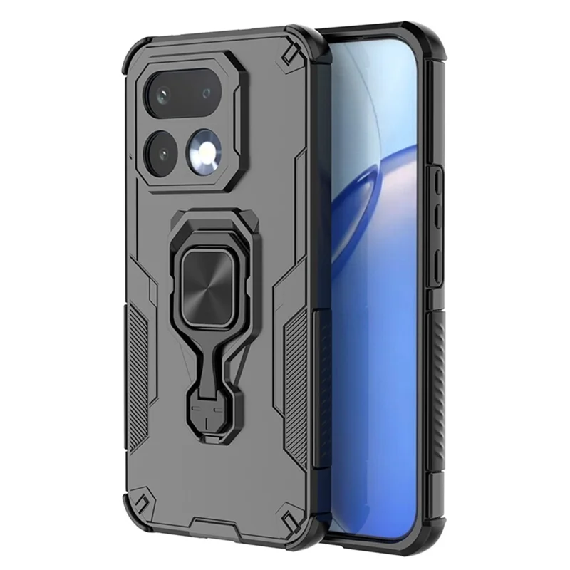 For Realme 16 Pro 5G Case Rotatable Ring Kickstand PC + TPU Shockproof Phone Cover - Black