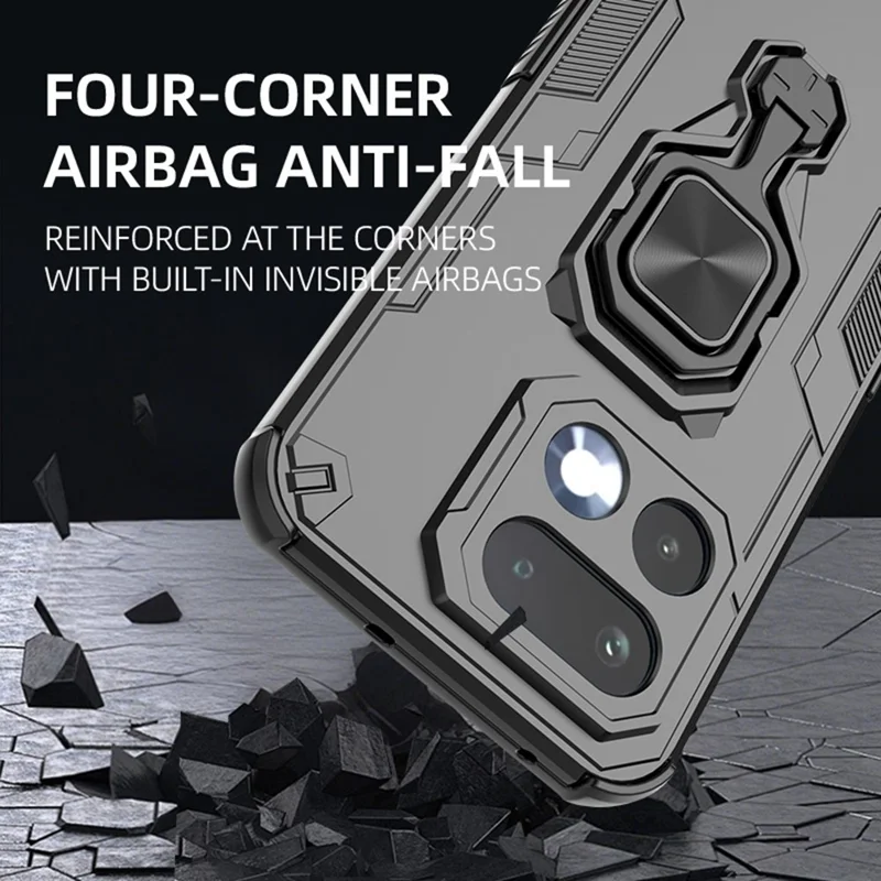 For Realme 16 Pro 5G Case Rotatable Ring Kickstand PC + TPU Shockproof Phone Cover - Black