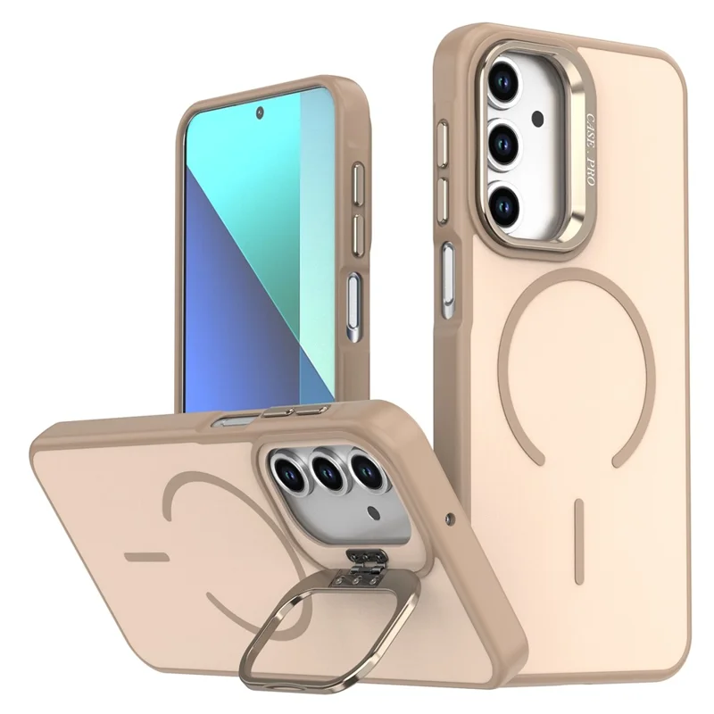 For Samsung Galaxy A05s 4G Case Skin-touch PC + TPU Magnetic Phone Cover with Lens Frame Kickstand - Desert Gold