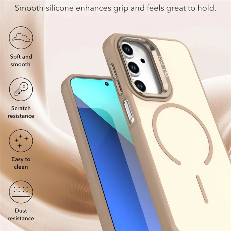 For Samsung Galaxy A05s 4G Case Skin-touch PC + TPU Magnetic Phone Cover with Lens Frame Kickstand - Desert Gold