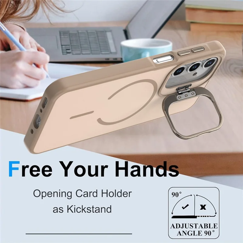 For Samsung Galaxy A05s 4G Case Skin-touch PC + TPU Magnetic Phone Cover with Lens Frame Kickstand - Desert Gold