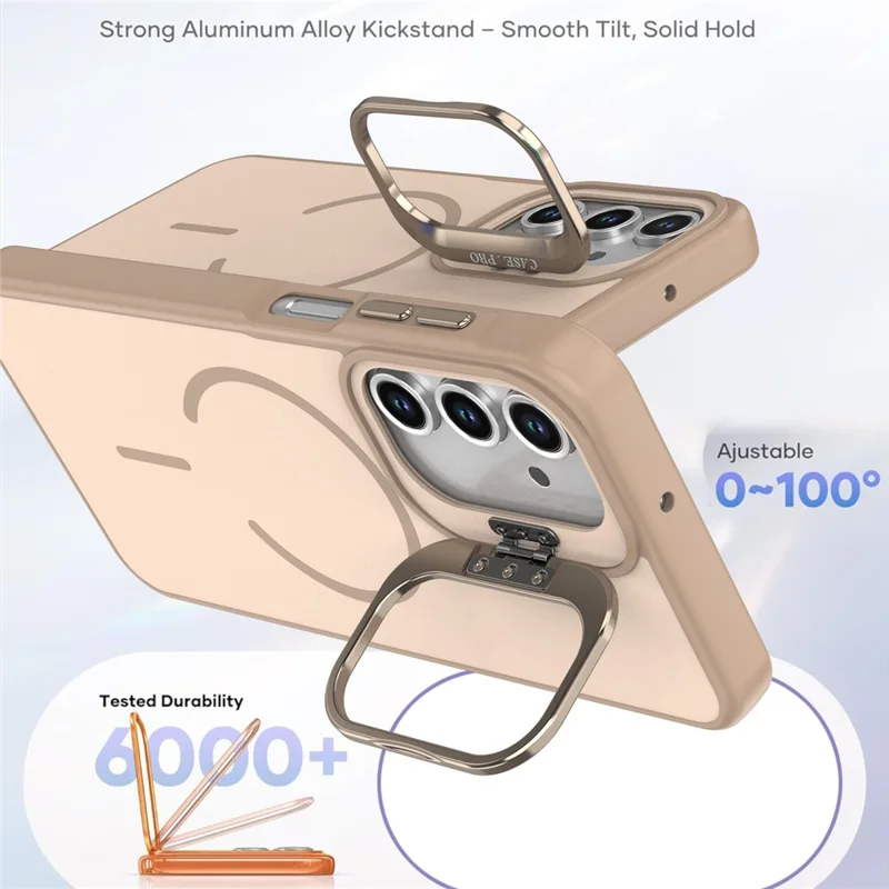 For Samsung Galaxy A05s 4G Case Skin-touch PC + TPU Magnetic Phone Cover with Lens Frame Kickstand - Desert Gold