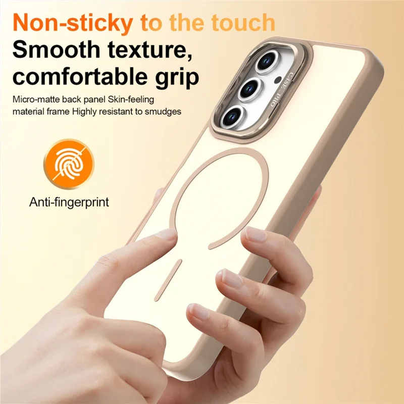 For Samsung Galaxy A05s 4G Case Skin-touch PC + TPU Magnetic Phone Cover with Lens Frame Kickstand - Desert Gold