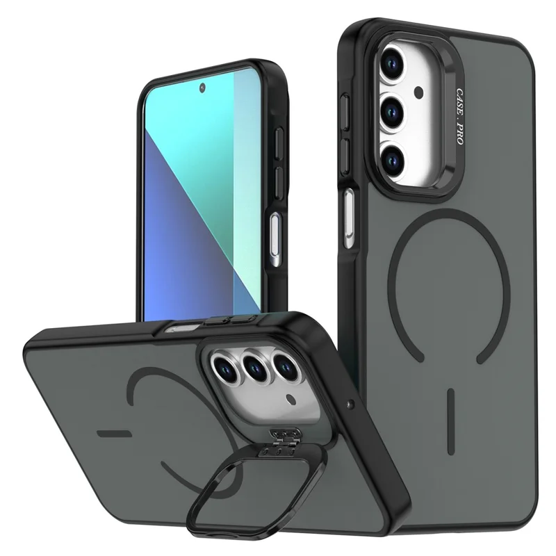 For Samsung Galaxy A13 4G  /  A13 5G Case Skin-touch PC + TPU Magnetic Phone Cover with Lens Frame Kickstand - Black