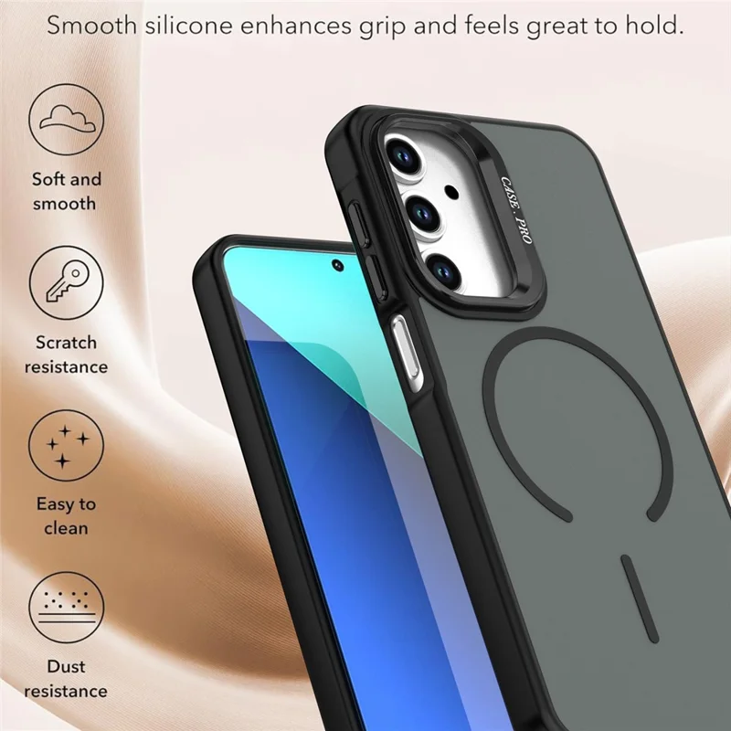 For Samsung Galaxy A13 4G  /  A13 5G Case Skin-touch PC + TPU Magnetic Phone Cover with Lens Frame Kickstand - Black