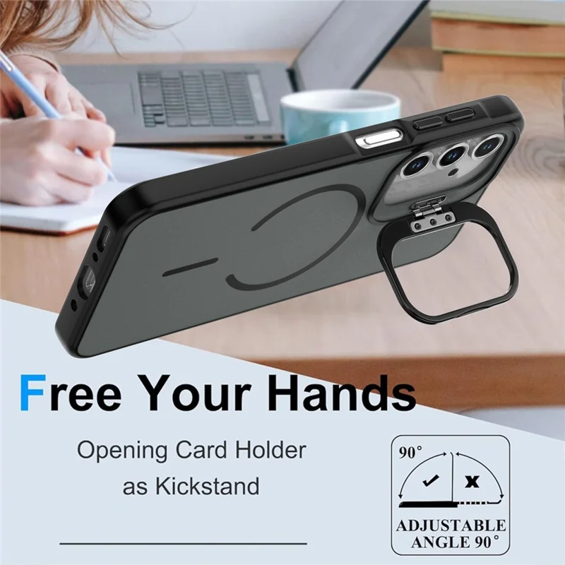 For Samsung Galaxy A13 4G  /  A13 5G Case Skin-touch PC + TPU Magnetic Phone Cover with Lens Frame Kickstand - Black