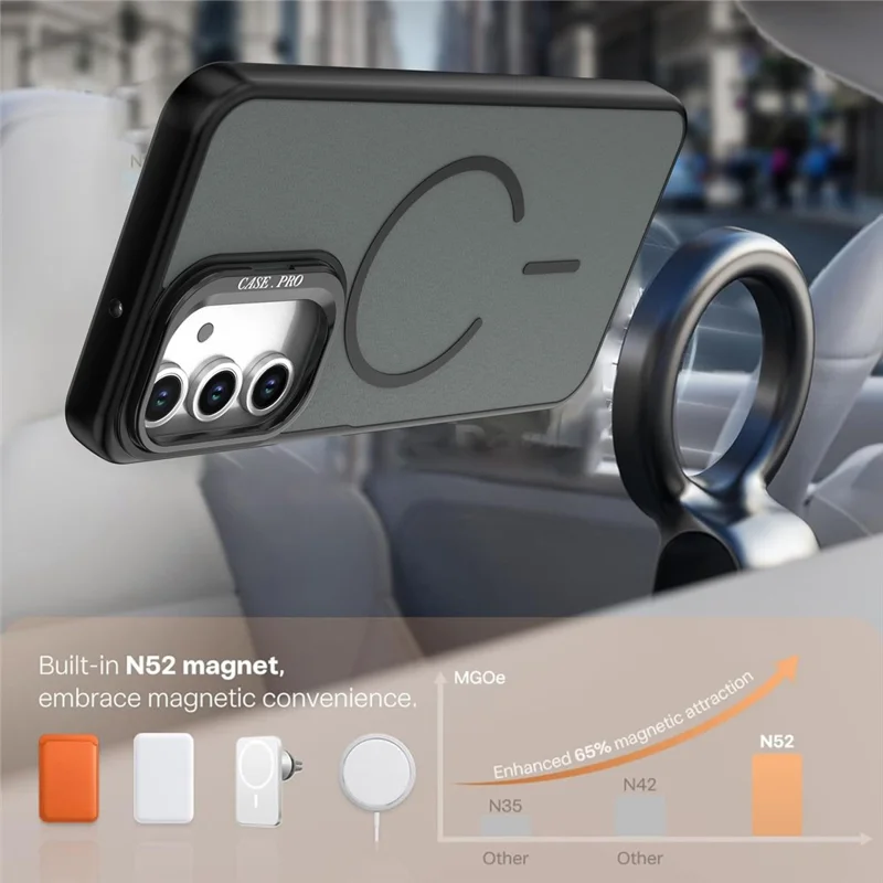 For Samsung Galaxy A13 4G  /  A13 5G Case Skin-touch PC + TPU Magnetic Phone Cover with Lens Frame Kickstand - Black