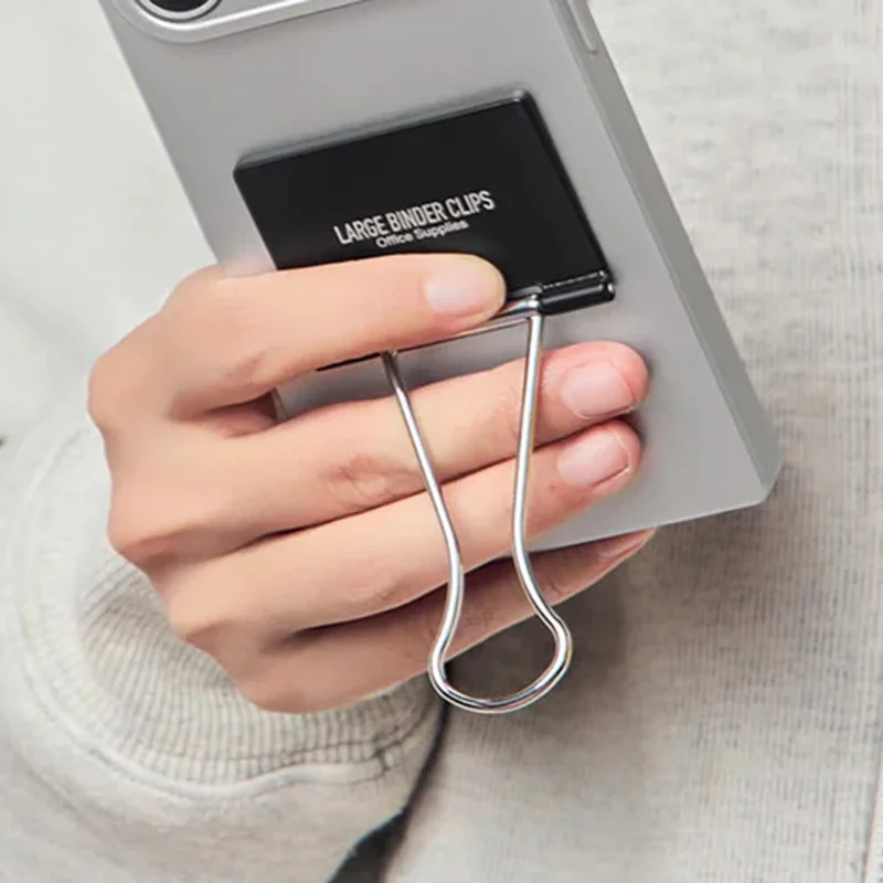 WAKCAS For iPhone 16 Pro Case Metal Binder Clip Kickstand Matte TPU Square Phone Cover - Silver