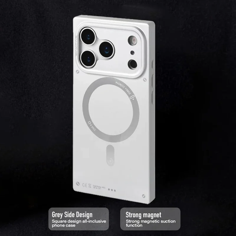 WAKCAS For iPhone 17 Pro Magnetic Case Matte Electroplated TPU Square Phone Cover Compatible with MagSafe - Silver