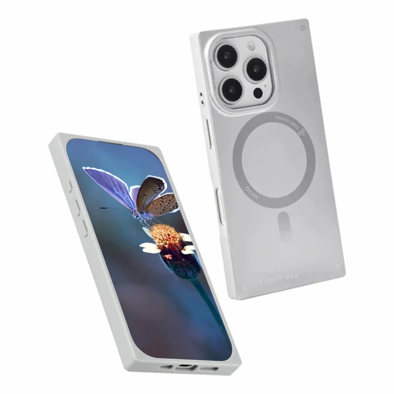 WAKCAS For iPhone 16 Pro Magnetic Case Matte Electroplated TPU Square Phone Cover Compatible with MagSafe - Silver