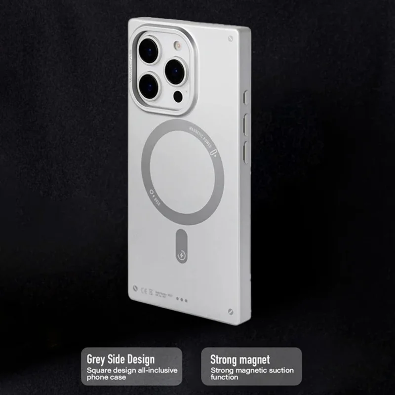 WAKCAS For iPhone 16 Pro Magnetic Case Matte Electroplated TPU Square Phone Cover Compatible with MagSafe - Silver