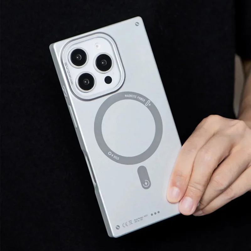 WAKCAS For iPhone 16 Pro Max Magnetic Case Matte Electroplated TPU Square Phone Cover Compatible with MagSafe - Silver