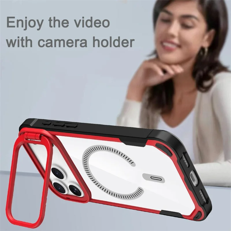 Bulk Purchasing For iPhone 17 Pro Max Magnetic Case with Lens Kickstand TPU PC Acrylic Phone Back Cover Compatible with MagSafe - Red