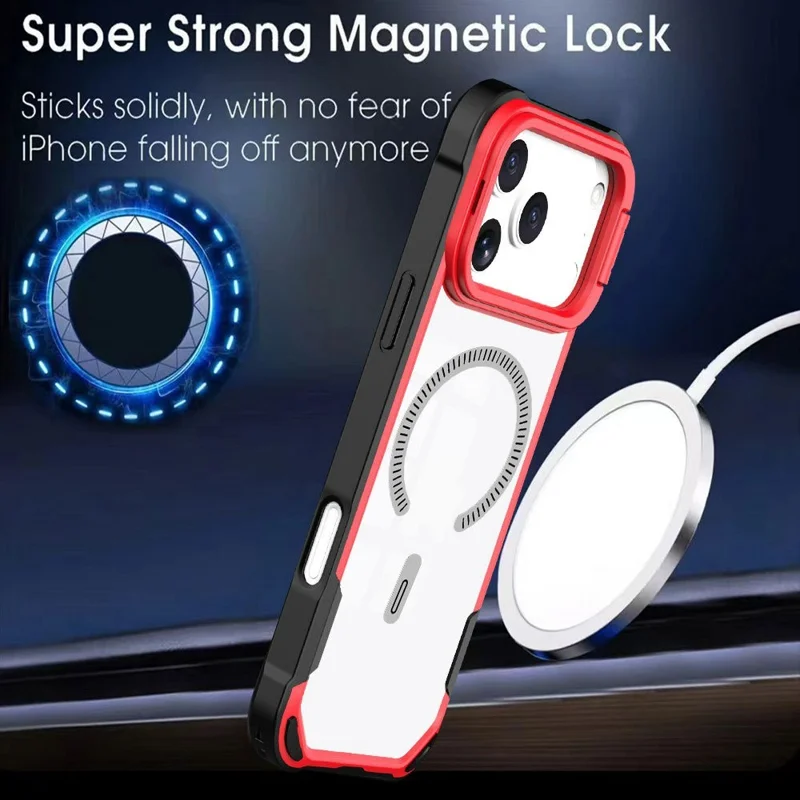 Bulk Purchasing For iPhone 17 Pro Max Magnetic Case with Lens Kickstand TPU PC Acrylic Phone Back Cover Compatible with MagSafe - Red