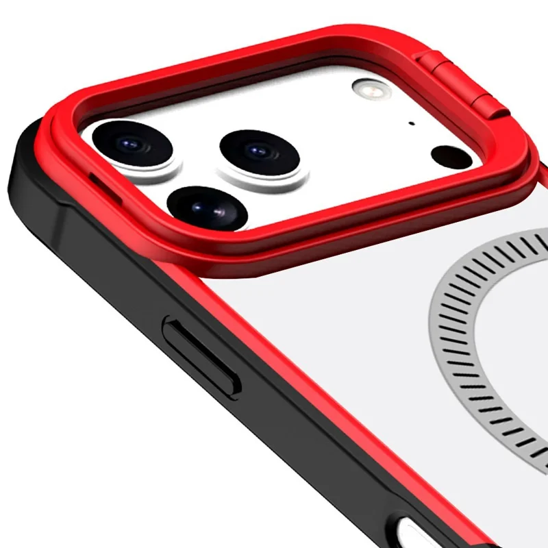 Bulk Purchasing For iPhone 17 Pro Max Magnetic Case with Lens Kickstand TPU PC Acrylic Phone Back Cover Compatible with MagSafe - Red
