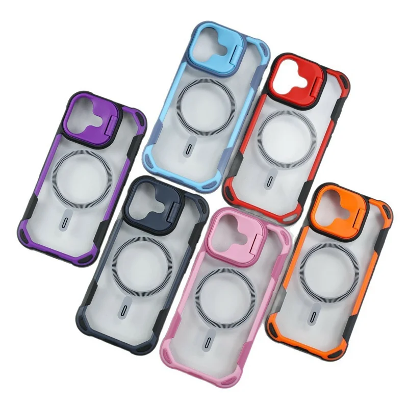 Bulk Purchasing For iPhone 17 Magnetic Case with Lens Kickstand TPU PC Acrylic Phone Back Cover Compatible with MagSafe - Red