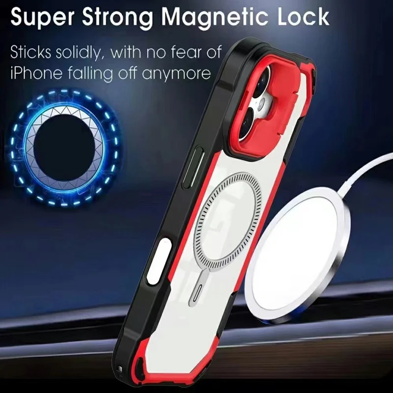 Bulk Purchasing For iPhone 16 Plus Magnetic Case with Lens Kickstand TPU PC Acrylic Phone Back Cover Compatible with MagSafe - Navy Blue