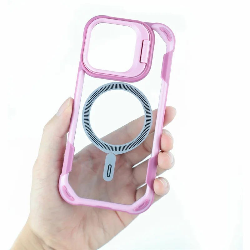 Coque magnétique pour iPhone 16 Pro avec support objectif, housse arrière en TPU, PC et acrylique compatible MagSafe - Bleu marine