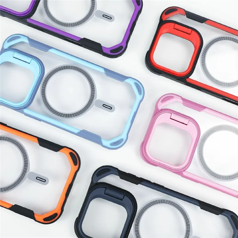 Coque magnétique pour iPhone 16 Pro avec support objectif, housse arrière en TPU, PC et acrylique compatible MagSafe - Bleu marine