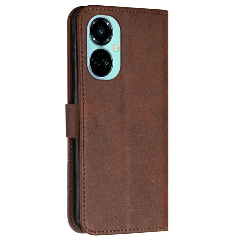 غطاء جلد صناعي بخياطة مغناطيسي لهاتف TECNO Camon 19 Pro 5G مع حامل عرض ومحفظة قلّاب مع حزام - بني