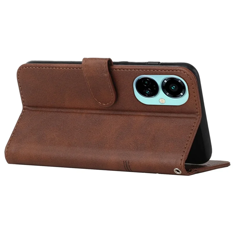غطاء جلد صناعي بخياطة مغناطيسي لهاتف TECNO Camon 19 Pro 5G مع حامل عرض ومحفظة قلّاب مع حزام - بني