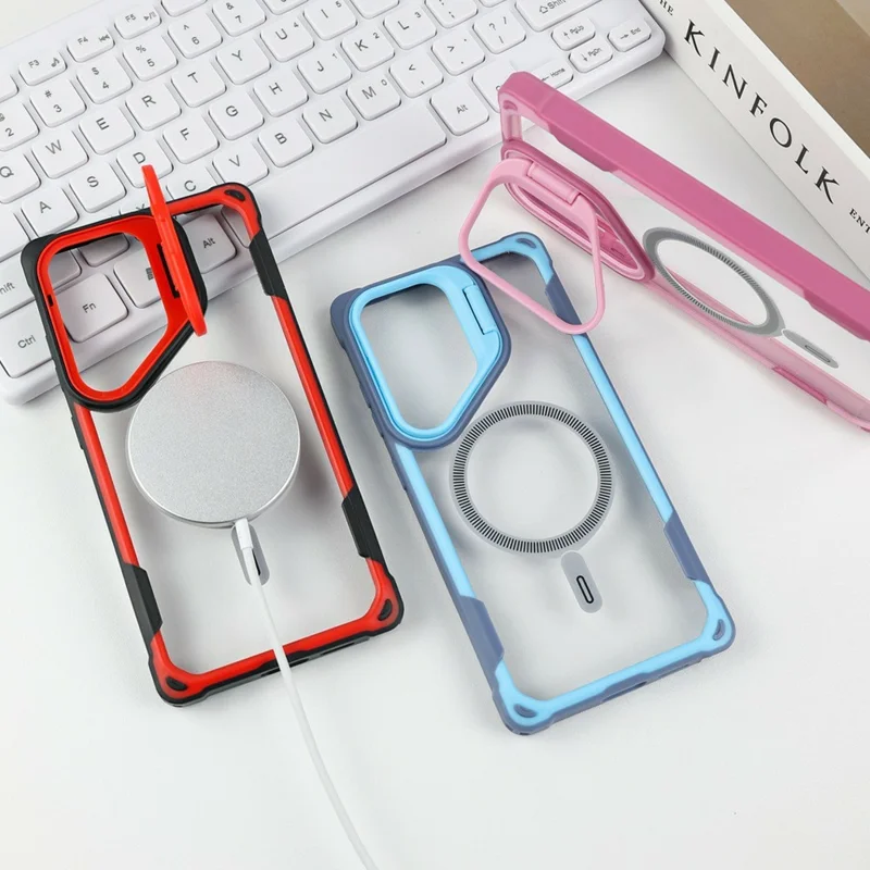 Bulk Purchasing For Samsung Galaxy S24 Ultra Magnetic Case with Lens Kickstand TPU PC Acrylic Phone Back Cover - Navy Blue