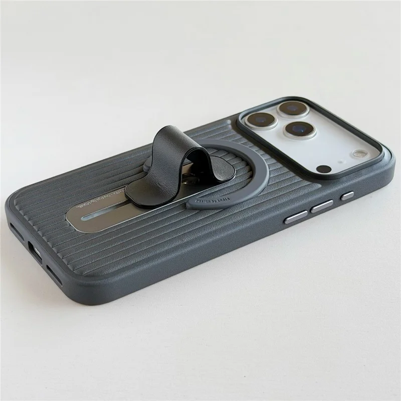 For iPhone 17 Pro Magnetic Case Sliding Foldable Kickstand Corrugated PU Leather + PC Phone Cover Compatible with MagSafe - Black