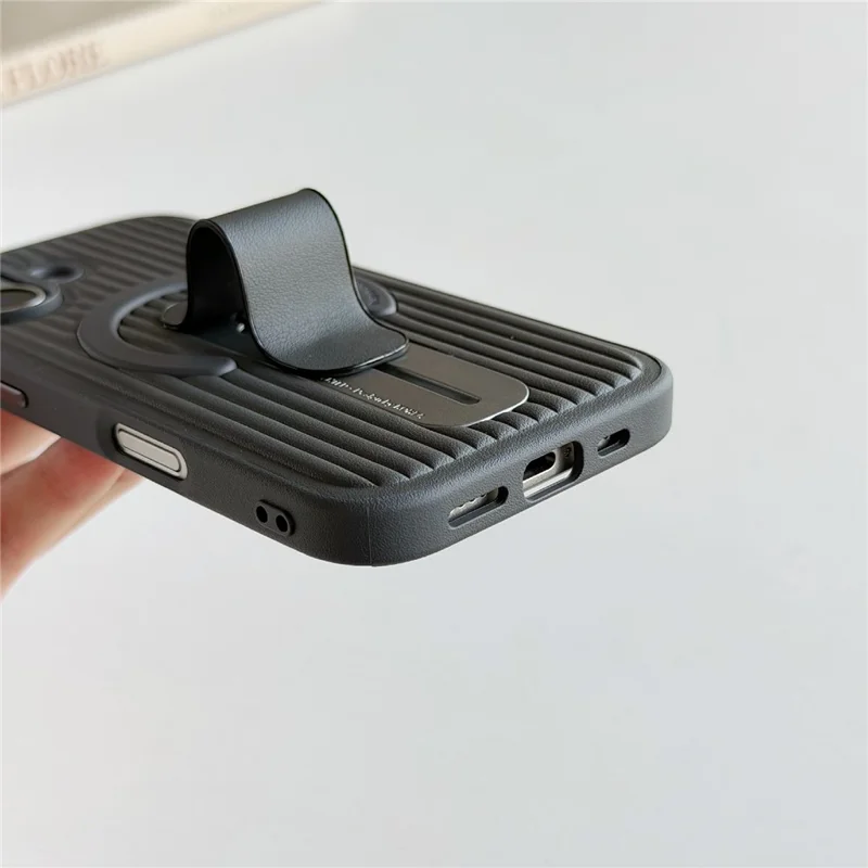 For iPhone 17 Magnetic Case Sliding Foldable Kickstand Corrugated PU Leather + PC Phone Cover Compatible with MagSafe - Grey