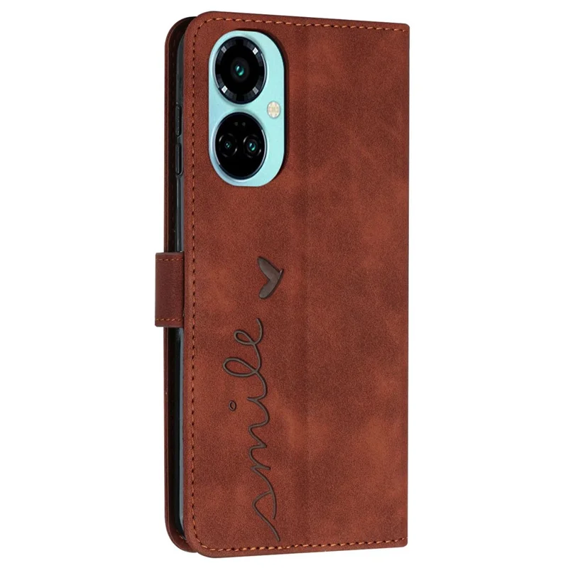For TECNO Camon 19 Pro 5G PU Leather Folio Flip Cove Imprinted Heart Shape Stand Wallet Phone Case with Strap -  Brown