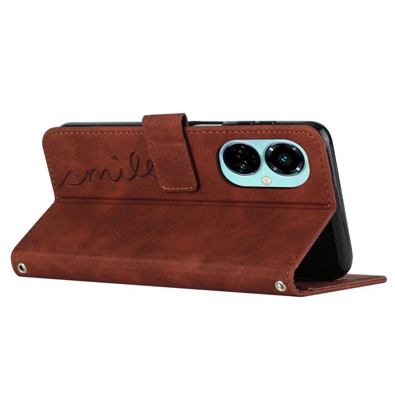 For TECNO Camon 19 Pro 5G PU Leather Folio Flip Cove Imprinted Heart Shape Stand Wallet Phone Case with Strap -  Brown