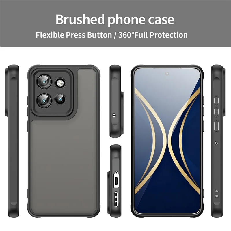 Phone Case For Motorola ThinkPhone 25 5G  /  ThinkPhone 25 5G Drop Proof Airbags Frosted Translucent PC + TPU Phone Back Cover - Black