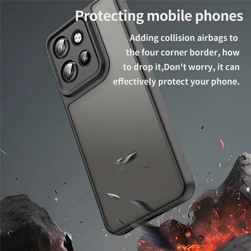 Phone Case For Motorola ThinkPhone 25 5G  /  ThinkPhone 25 5G Drop Proof Airbags Frosted Translucent PC + TPU Phone Back Cover - Black
