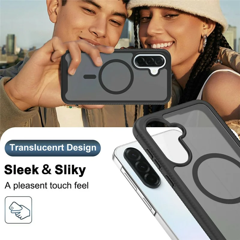 For Samsung Galaxy A36 5G  /  A56 5G Magnetic Phone Case Detachable 2 in 1 Translucent Matte PC TPU Back Cover - Black