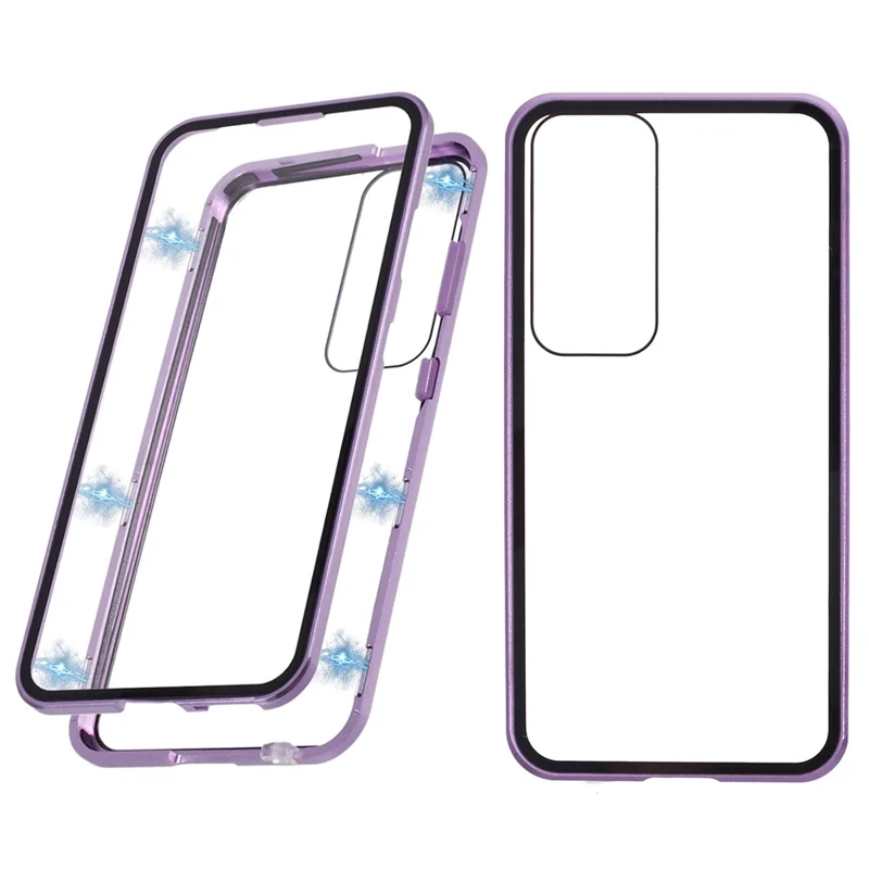Funda para Samsung Galaxy S25 FE, carcasa de vidrio templado doble con marco metálico magnético - Morado