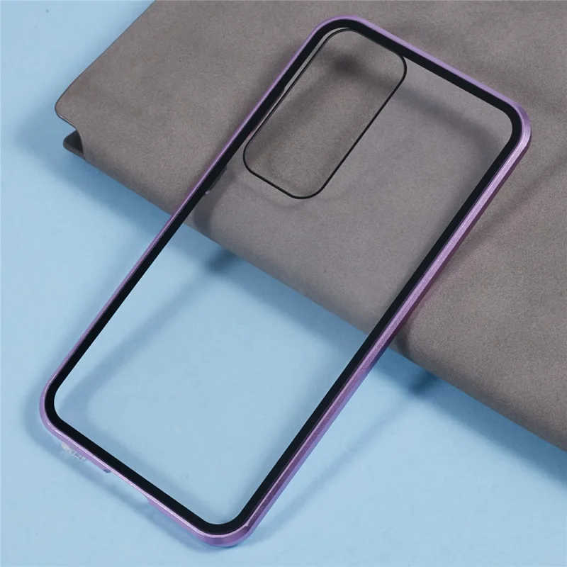 Funda para Samsung Galaxy S25 FE, carcasa de vidrio templado doble con marco metálico magnético - Morado