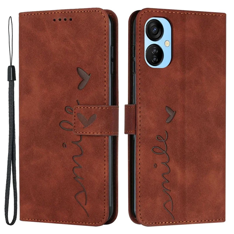 For TECNO Camon 19 Neo 4G Heart Shape Imprinting Phone Wallet Case Skin-Touch PU Leather Foldable Stand Protective Cover - Brown