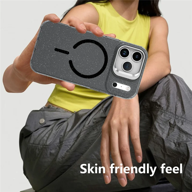 For Samsung Galaxy S26 Ultra Magnetic Case Shockproof TPU PC Glitter Phone Cover with Lens Frame Kickstand - Transparent Black