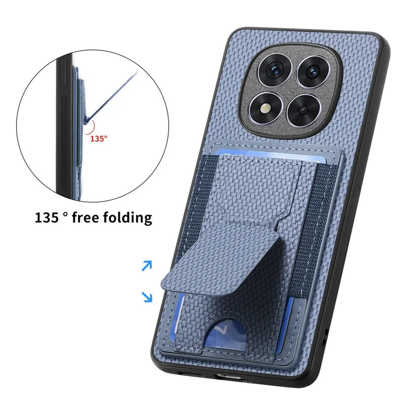 For Xiaomi Redmi Note 15 Pro+ 5G (Global) Case with Card Holder Kickstand Fiber Pattern Leather Back Cover - Blue