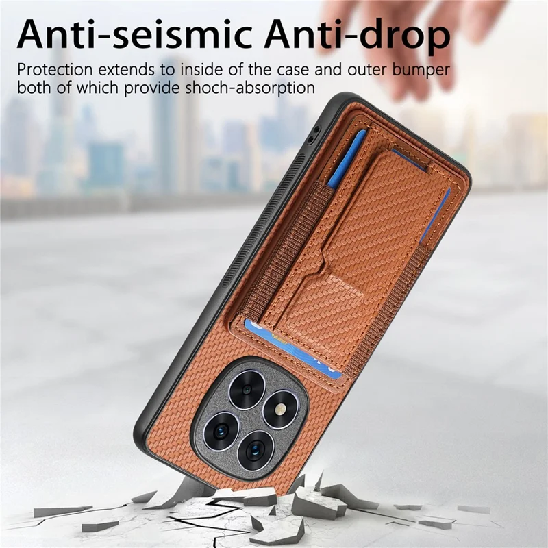 For Xiaomi Redmi Note 15 Pro+ 5G (Global) Case with Card Holder Kickstand Fiber Pattern Leather Back Cover - Blue