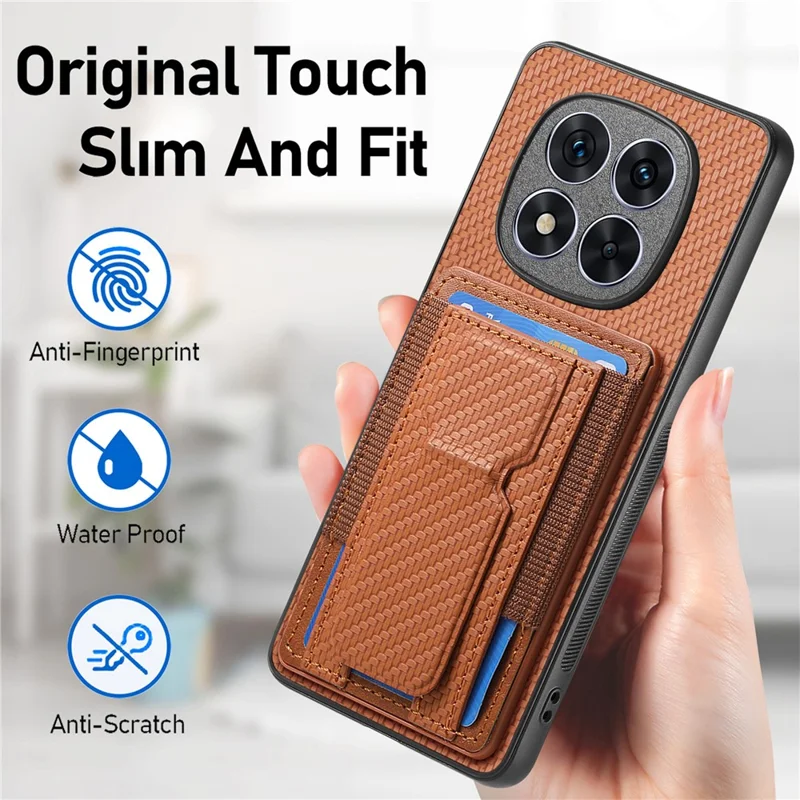 For Xiaomi Redmi Note 15 Pro+ 5G (Global) Case with Card Holder Kickstand Fiber Pattern Leather Back Cover - Blue