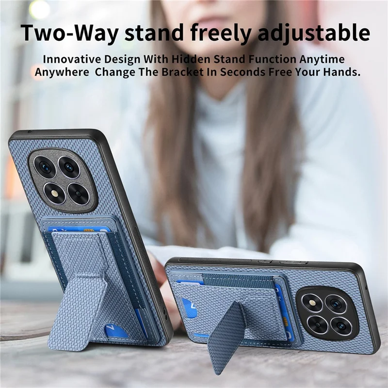 For Xiaomi Redmi Note 15 Pro+ 5G (Global) Case with Card Holder Kickstand Fiber Pattern Leather Back Cover - Blue