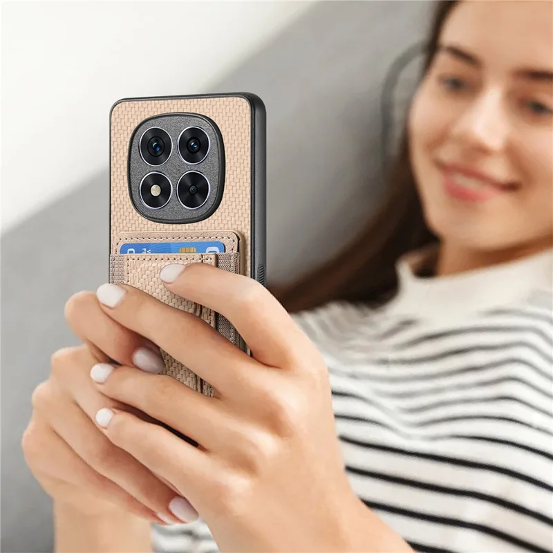 For Xiaomi Redmi Note 15 Pro+ 5G (Global) Case with Card Holder Kickstand Fiber Pattern Leather Back Cover - Blue