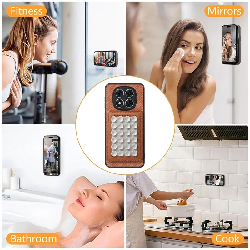 For Xiaomi Redmi Note 15 Pro+ 5G (Global) Case Carbon Fiber Texture Leather Back Cover with Magnetic Detachable Suction Cup - Brown